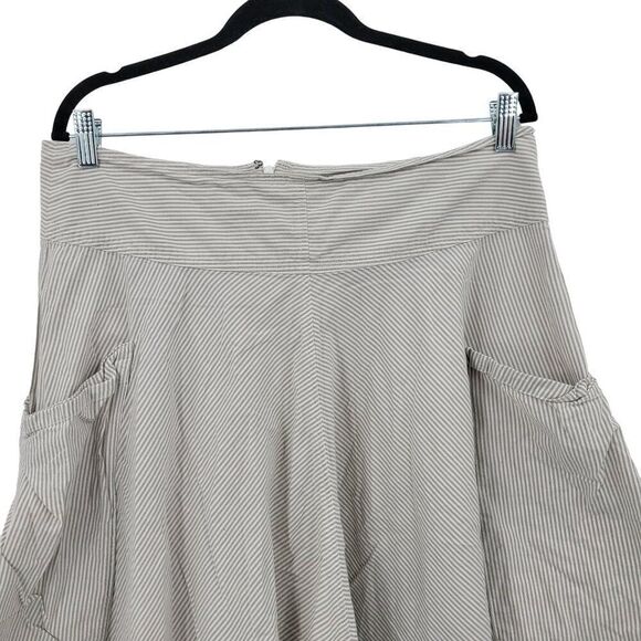 Vintage 90s Pin Striped Cotton Skirt 12 Gray Full Midi Pockets Casual Boho India - Picture 4 of 10